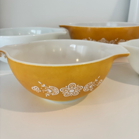 PYREX mixing bowls vintage butterfly gold Cinderella nesting set of 4 floral - Picture 8 of 16